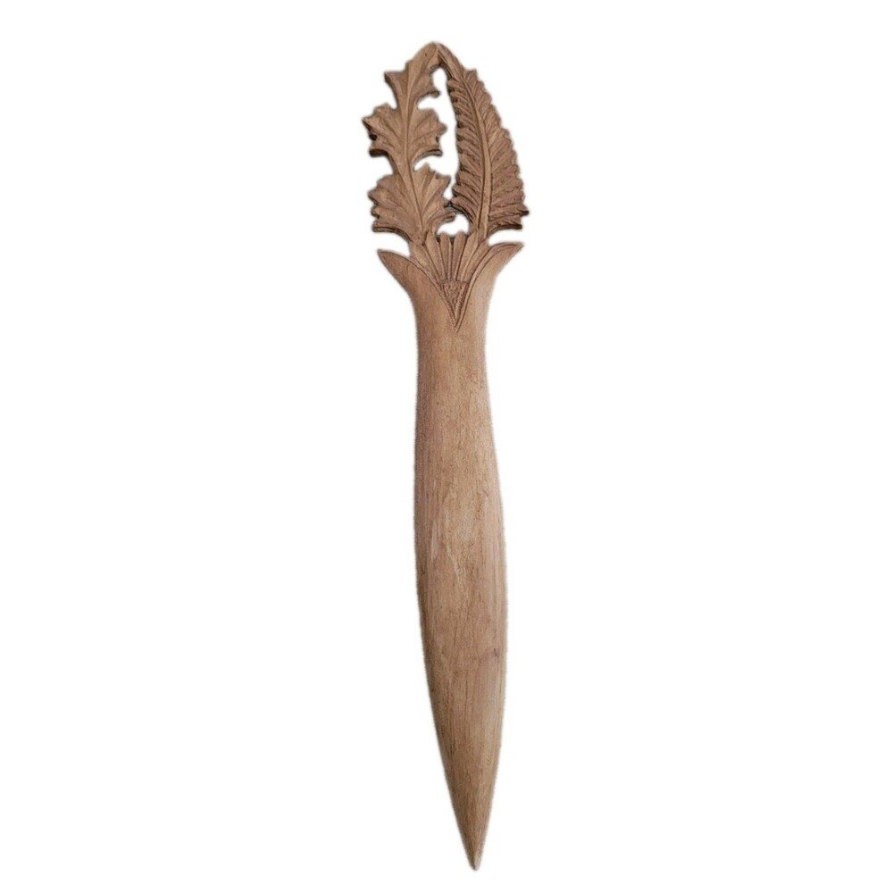 Letter Opener Vintage Black Forest Switzerland Leaf Floral Pattern Wood Carved
